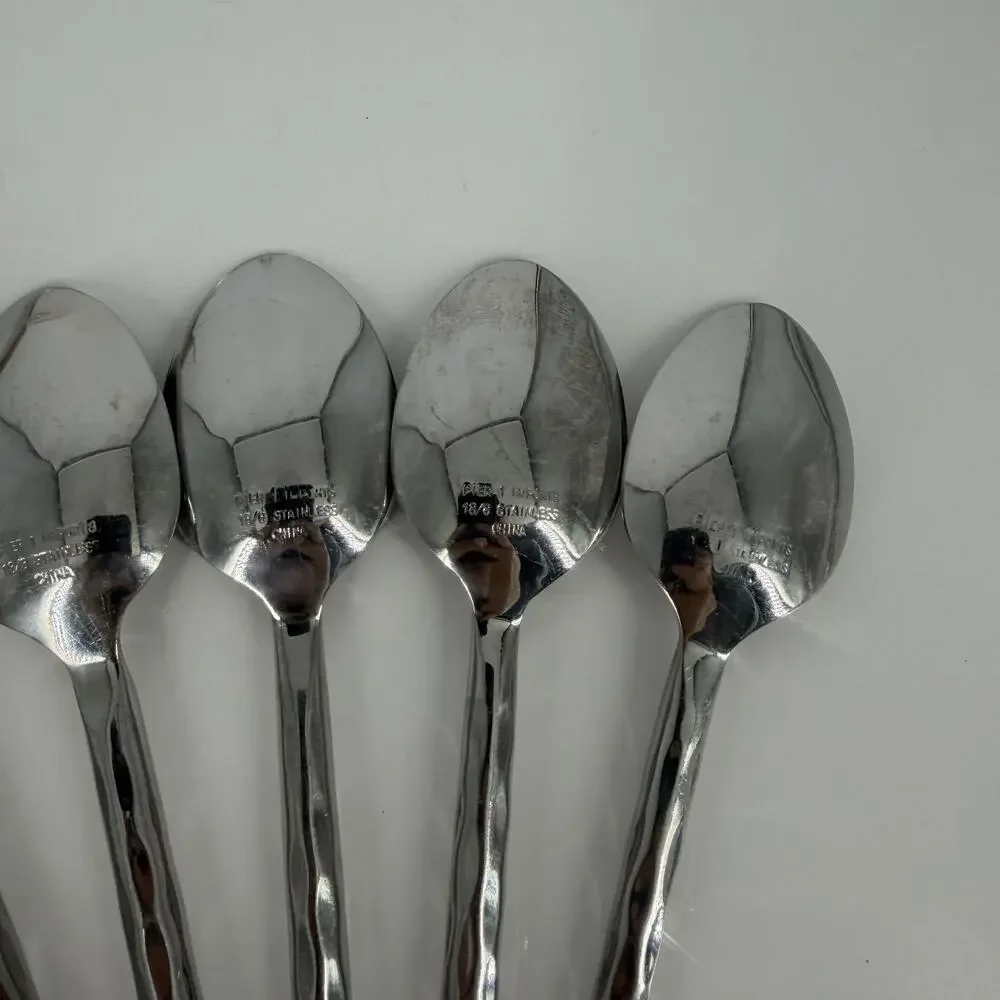 4+2X Spoons Pier One PII16 4 Teaspoons 2 Table Hammered Glossy 18/8 Stainless